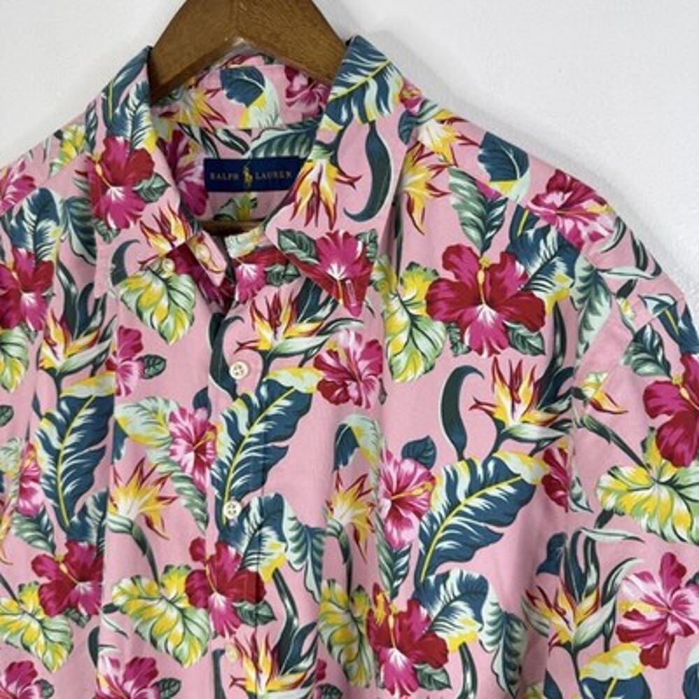 Ralph Lauren Hawaiian Tropical Shirt Mens XLT Pink Floral Short Sleeve Button Up